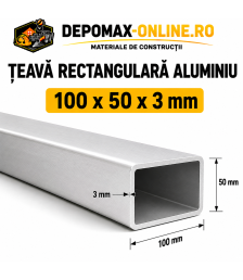 Teava rectangulara aluminiu 100 x 50 x 3 mm, 6 metri (EN AW-6060)